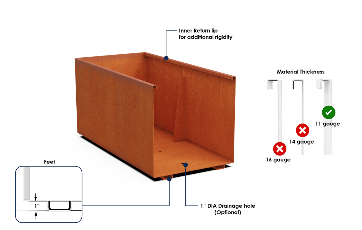 Rectangular Corten Steel Planter - Plantercraft